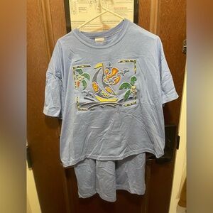Bobbie Brooks Light Blue Women’s 2 Piece Set Tee & Shorts with Colorful Graphic